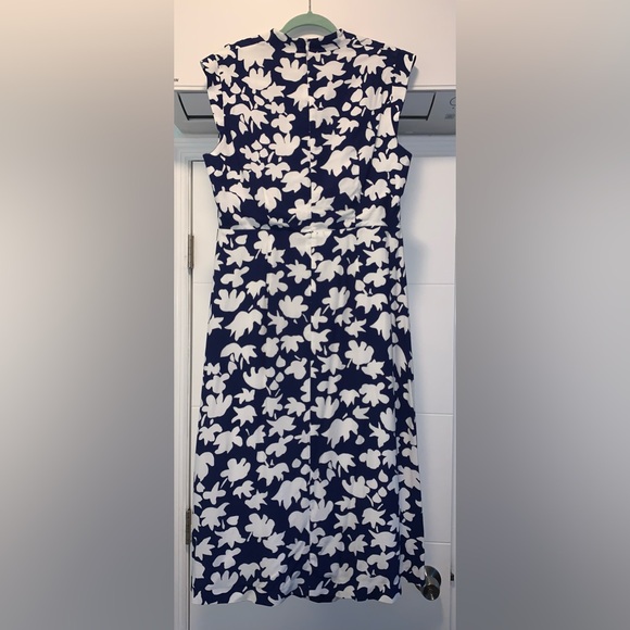 The Fold London Livorno Midi Dress French Navy Blue Ivory Floral Dress 12 NEW - Picture 4 of 7